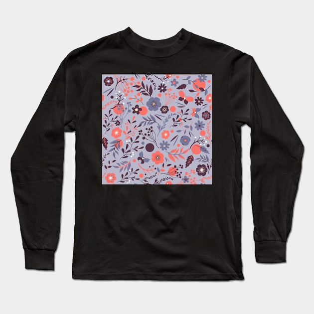 summer meadow | coral and violet Long Sleeve T-Shirt by colorofmagic